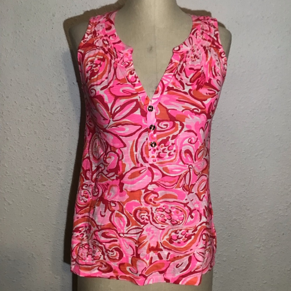 Lilly Pulitzer women’s pink floral v-neck blouse size XS